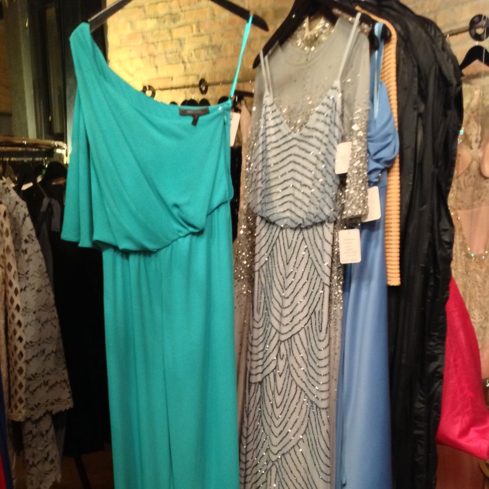 Green drape back gown